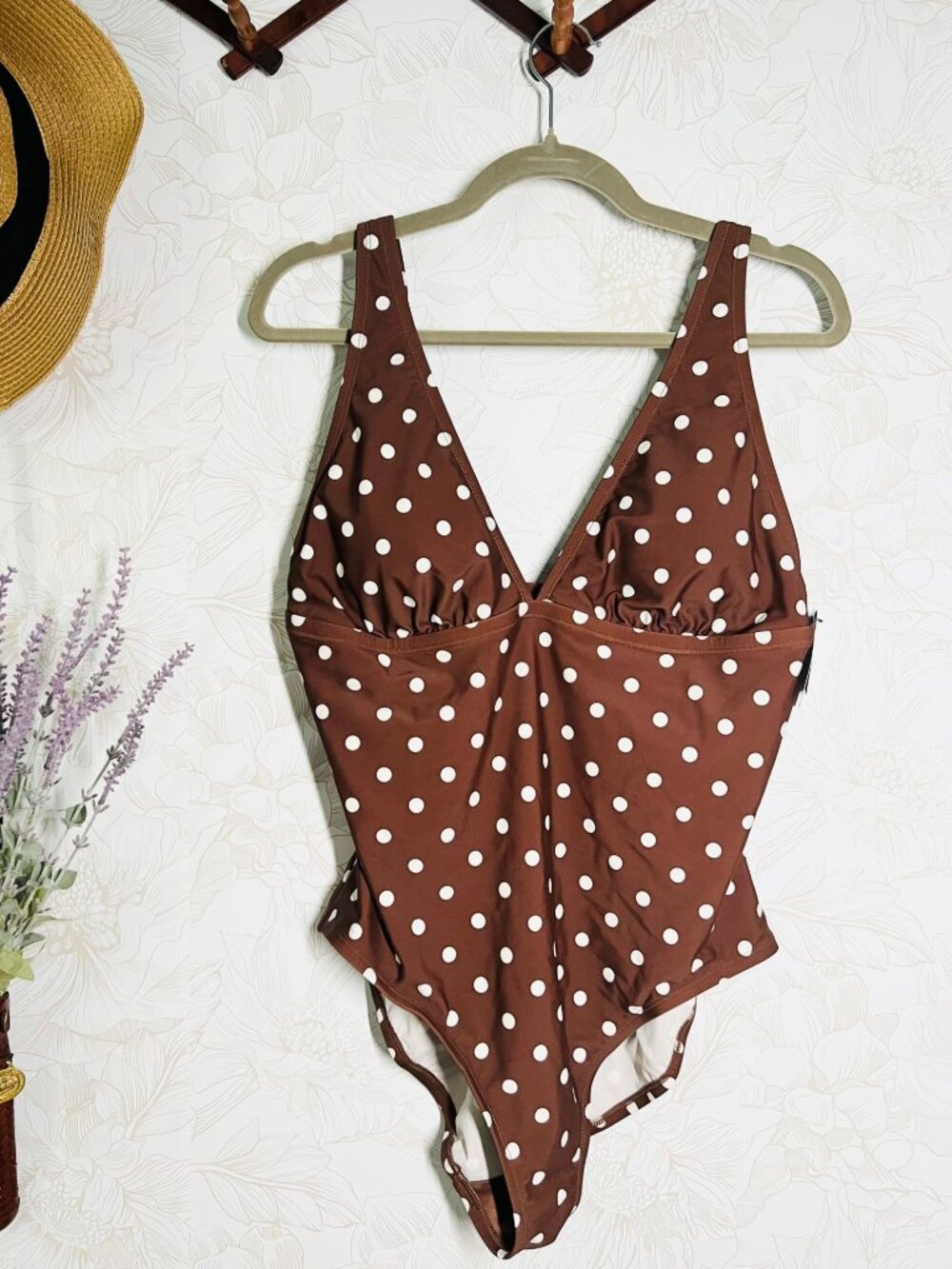 Shade & Shore Brown Polka Dot One-Piece Swimsuit XL Full Seat Coverage
